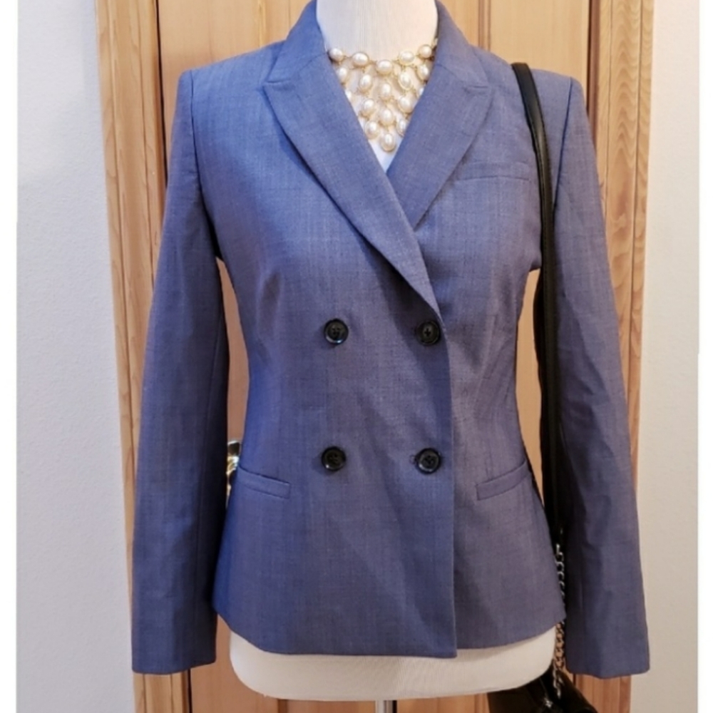 BANANA REPUBLIC FACTORY Women's Petite 0P Blue Double-Breasted Blazer Jacket